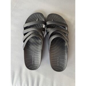 NEW Crocs‎ Splash Strappy Slide Sandals Women's Size W7 Black Casual Comfort